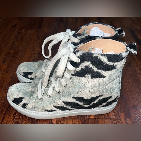 ELYSIAN BY EMILY MORRISON Sold Out Silk Velvet Ice Blue Chevron High Top SZ 40 - Picture 7 of 14
